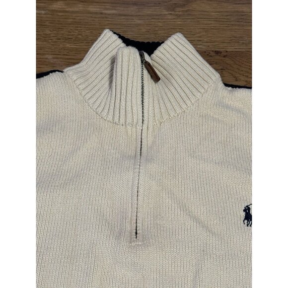 Vtg Polo Ralph Lauren Sweater Mens Size XL 1/4 Zip 100% Cotton Leather Pull - Picture 8 of 14